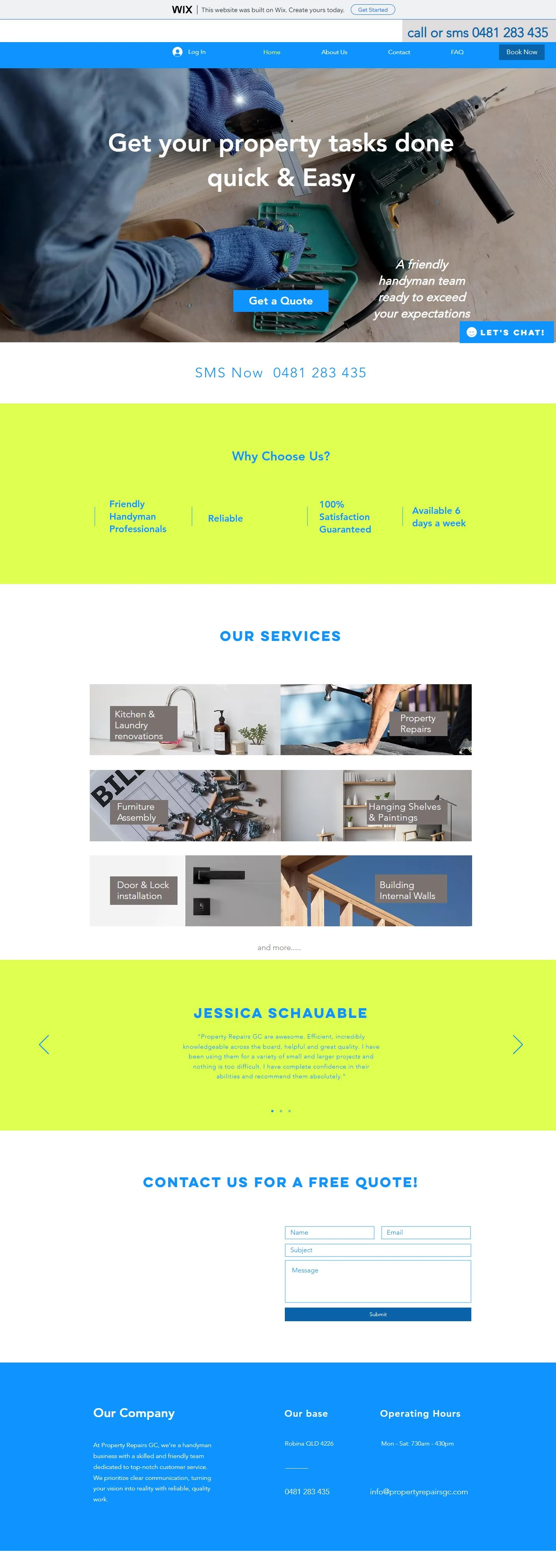 Complete original Property Repairs GC homepage, including services, testimonial and enquiry form.